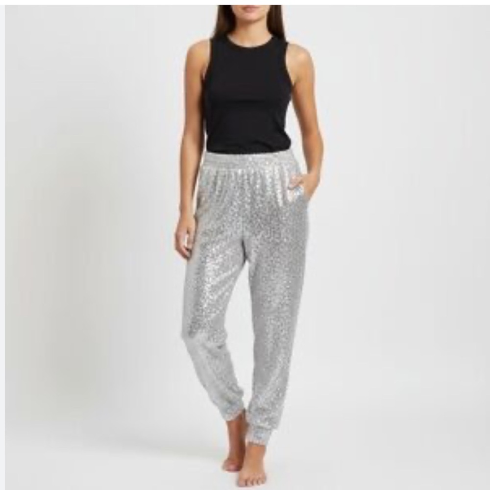 Cable & Gauge Silver Sequin Track Pants Size XS NWTS
